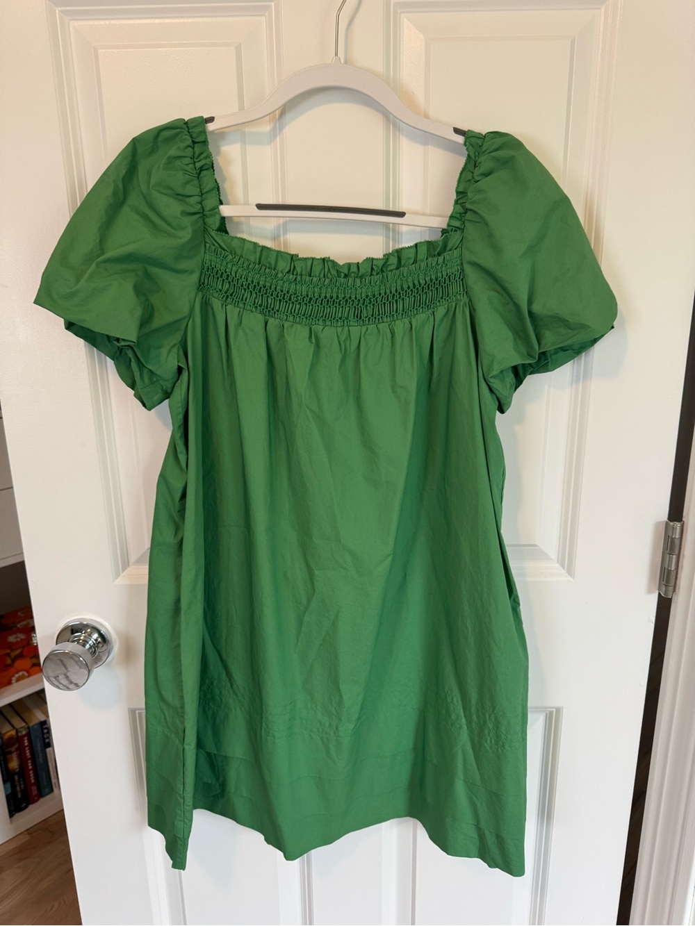 Unsubscribed Green Puff Sleeve Smock Dress